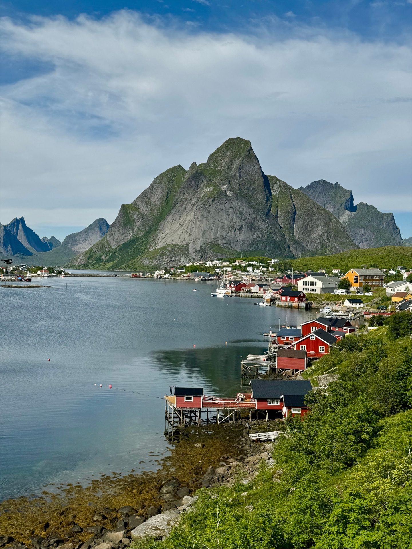 Fishing village beneath cliffs